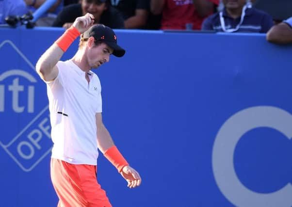 Andy Murray reacts during his win over Kyle Edmund in Washington (Picture: AP)
