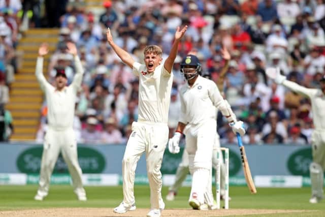 IMPRESSIVE: England's Sam Curran appeals for the wicket of India's Murali Vijay. Picture: Nick Potts/PA