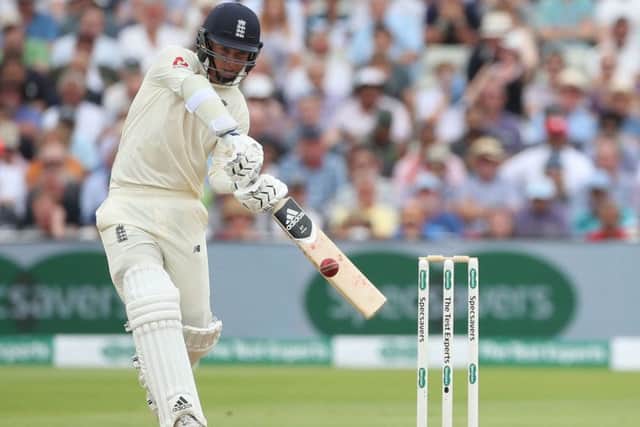 England batsman Sam Curran drives for four runs off India bowler Ishant Sharma (Picture: PA)