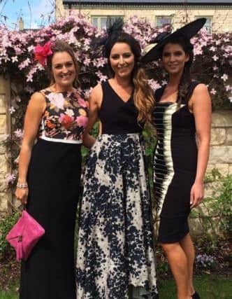 Sarah Warnock (left) Janthia Griffin (middle) and Hannah Moody wearing bespoke James Steward for York Ebor races last year.