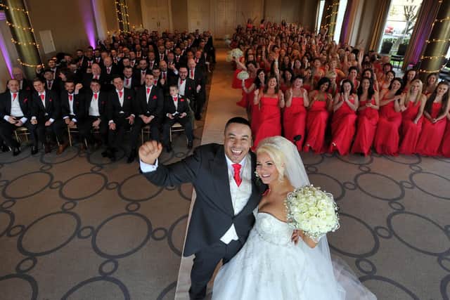Leeds couple, Alex and Amy Simmons, had a wedding party of 130 bridesmaids and 103 ushers