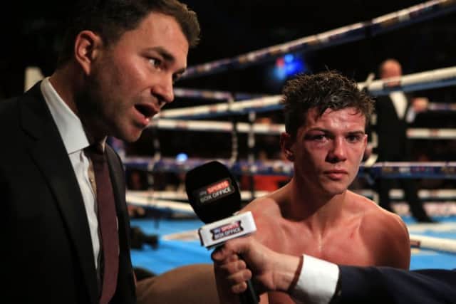 Luke Campbell with promoter Eddie Hearn (left) after defeat to Yvan Mendy during the WBC International lightweight title bout at the O2 Arena, London, in 2015 (Picture: Nick Potts/PA Wire)