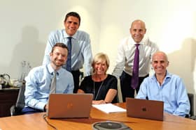 7 August  2018......  Judges  for the Yorkshire Finance Leader awards mazke their decisions at the offices of Walker Morris in Leeds. From left, Richard Chamberlain, Nik Pratap, Elain Owen, Paul Davies and Richard Naish.  Picture Tony Johnson.