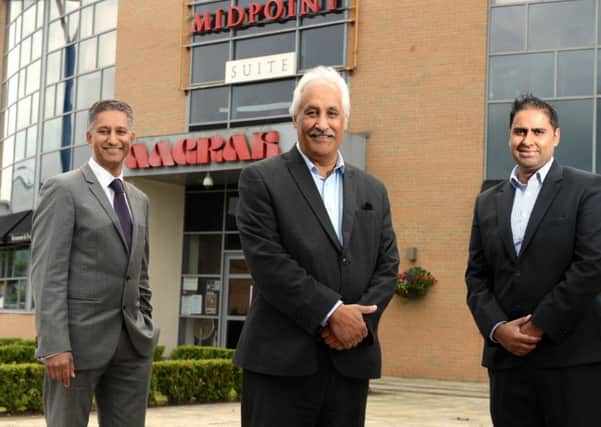 Mohammed Aslam, founder of the Aagrah Restuarants Group, with fellow directors Naeem Aslam and Tahir Iqbal who are celebrating 40  years of business.
20 July 2016.  Picture Bruce Rollinson