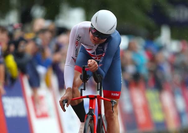 Great Britain's Harry Tanfield crosses the finish line in the Men's Time Trial.