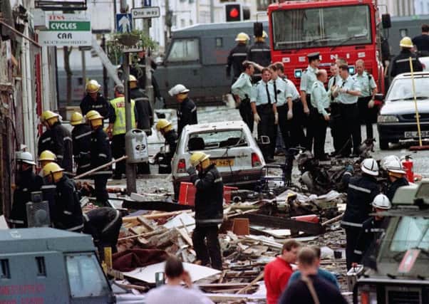 The carnage in Omagh 20 years ago after a Real IRA car bomb exploded.