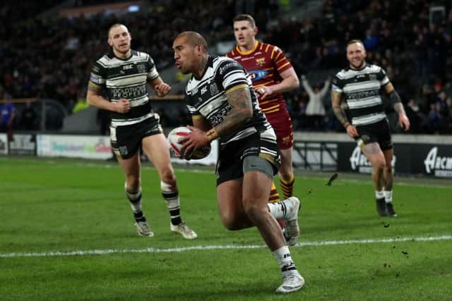 Hull FC's Fetuli Talanoa scores a try during February in the Super League (Picture: Tim Goode/PA Wire).