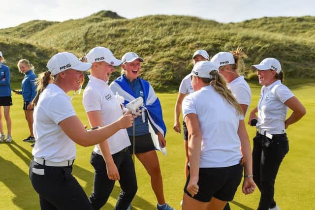 Scotland celebrate their Women's Home Internationals success at Ballybunion (Picture: The R&A/Getty Images).