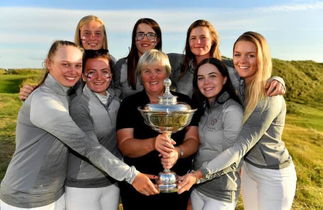 England, including Huddersfield's Charlotte Heath, front second left, with the Girls' Home Internationals trophy (Picture: The R&A/Getty Images).