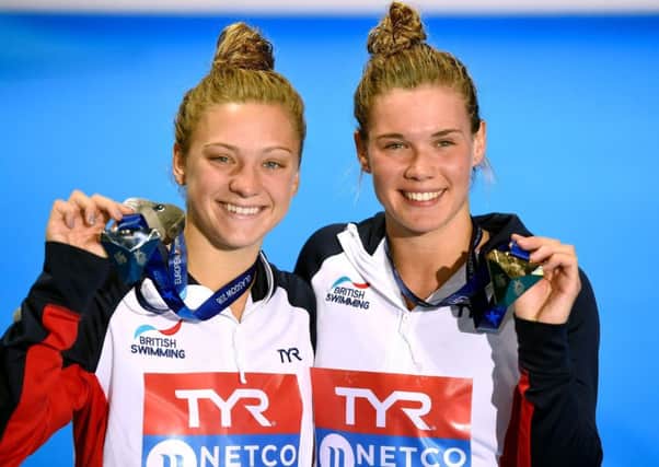Women's 3m Springboard silver medal winner Alicia Blagg (Great Britain, left) and Grace Reid, (Great Britain) who snatched gold. PIC: Ian Rutherford/PA Wire