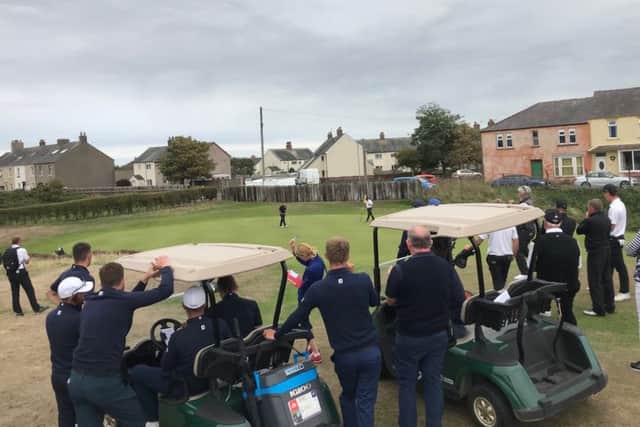 Yorkshire clinch victory over Cumbria thanks to Josh Morton (Huddersfield) holing a putt at the 17th to win his match (Picture: Yorkshire Union of Golf Clubs).