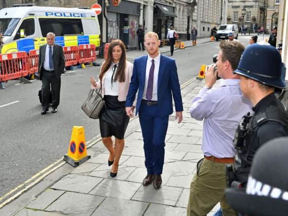 England cricketer Ben Stokes and his wife Clare arrive at Bristol Crown Court where he is on trial accused of affray. PRESS ASSOCIATION Photo. Picture date: Tuesday August 14, 2018. See PA story COURTS Stokes. Photo credit should read: Ben Birchall/PA Wire