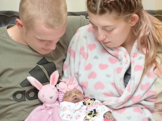 Demi Wragg and her partner Jack Thomas with their daughter Myla-Jai Sharon Thomas, who died aged just three days