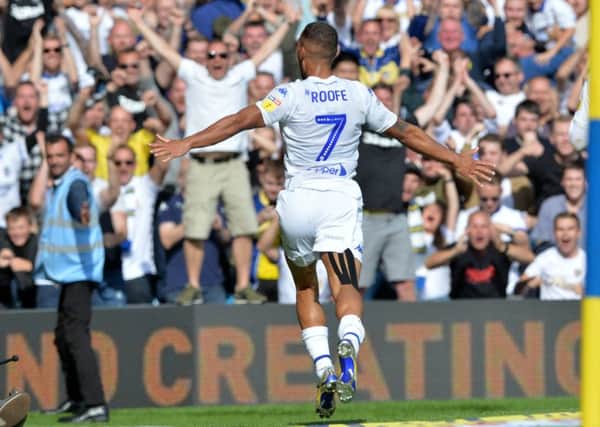 Kemar Roofe celebrates his goal. Picture Bruce Rollinson