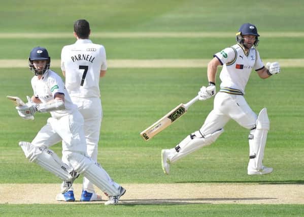 Adam Lyth and Kame Williamson accumulate runs on a difficult first day of the Scarborough Festival for Yorkshire (Picture: SWPix.com)