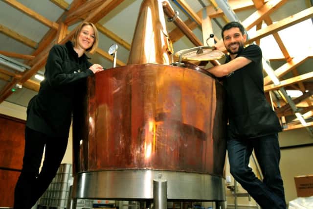 Abbie Nelson and Chris Jaume at the  Cooper King Distillery  near Sutton on the Forest.