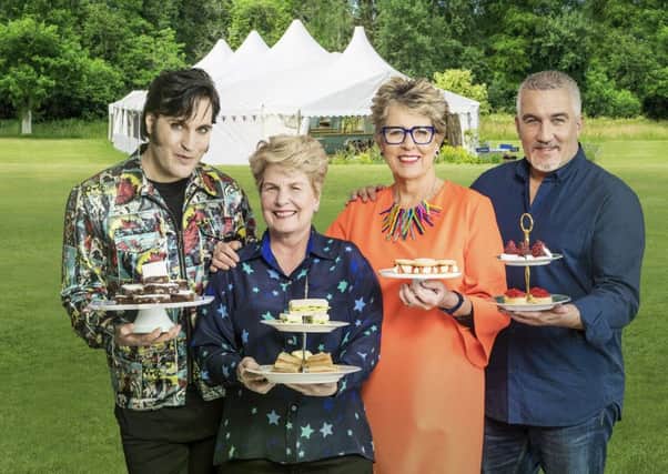 Pictured: (L-R) Noel fielding, Sandi Toksvig, Prue Leith and Paul Hollywood. Picture credit: PA Photo/Channel 4/Love Productions/Mark Bourdillon.