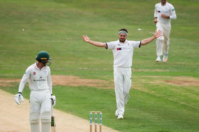 RARE HIGH: Yorkshire's Jack Brooks celebrates taking the wicket of Worcestershire's Tom Fell. Picture: Alex Whitehead/SWpix.com
