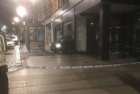 The scene after a ram-raid on Flannels in Leeds on Monday evening. PIC: Billy White