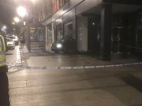 The scene after a ram-raid on Flannels in Leeds on Monday evening. PIC: Billy White