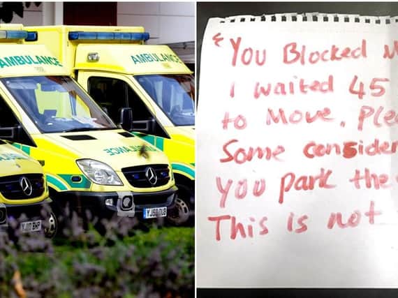 The handwritten note left on the ambulance