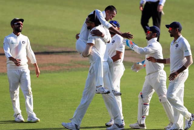 Indias Hardik Pandya is hoisted off the ground by a team-mate after taking the wicket of Englands Ben Stokes, who had shared in a fifth-wicket stand of 169 with Jos Buttler (Picture: Mike Egerton/PA Wire).