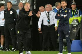 NOW HEAR THIS! Leeds United boss Marcelo Bielsa gets his point across at the Liberty Stadium.  Picture: Bruce Rollinson