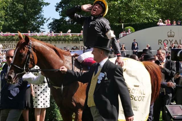 Stradivarius and Frankie Dettori after the Ascot Gold Cup.