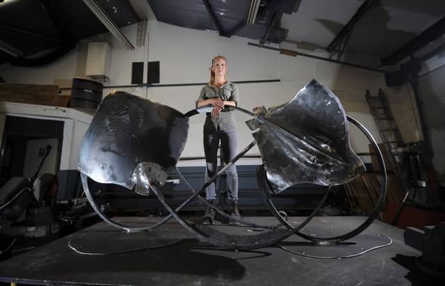 Blacksmith Katie Ventress pictured in her workshop at Hinderwell..24th August 2018 ..Picture by Simon Hulme