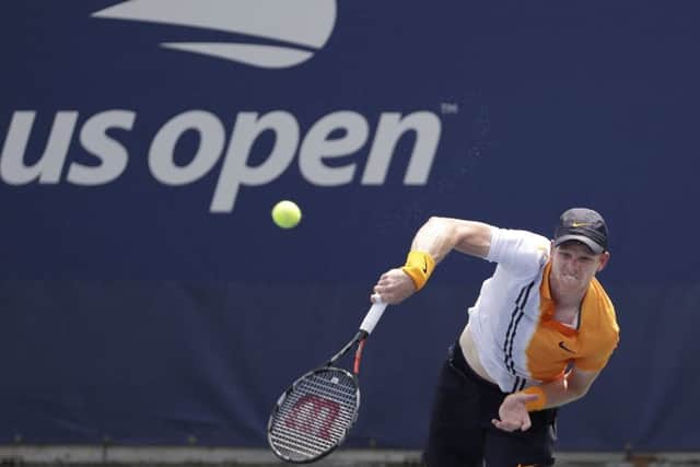 OUT: Kyle Edmund serves on his way to a first round defeat against Paolo Lorenzi in the first round of the US Open at Flushing Meadow in New York. Picture: AP/Kevin Hagen