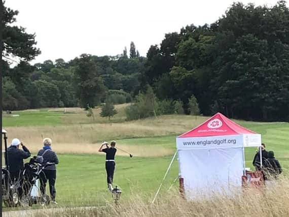 Rotherham's Ben Schmidt on his way to a singles victory as Yorkshire beat Cornwall (Picture: Yorkshire Union of Golf Clubs).