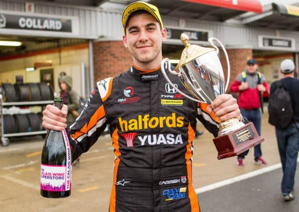 Morley's Dan Cammish celebrates another podium finish in the BTCC. Picture: Dennis Goodwin/Network Images
