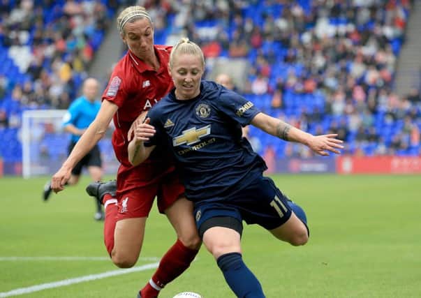 American education: Leah Galton, front, playing for Manchester United Womens team against Liverpool earlier this month kept her dream of professional football alive by attending university in America (Picture: PA)