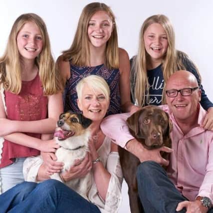 CMT patient Sue Kelly with husband Paul and daughters Louisa, Freya and Mia.