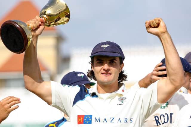 Yorkshire's Jack Brooks celebrates with the trophy in 2014 (Picture: SWPix.com)