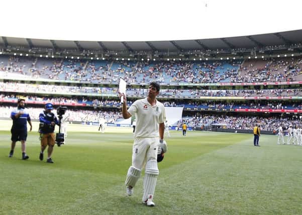 HEADING OFF: England's Alastair Cook acknowledges the crowd after his century at the close of play  during day two of the Ashes Test match at the MCG in December last year. Picture: Jason O'Brien/PA.