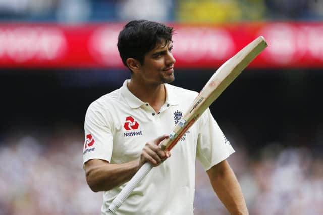 BOWING OUT: England's Alastair Cook walks off undefeated at the end of play after making a double century during day three of the Ashes Test match at the MCG. Picture: Jason O'Brien/PA.