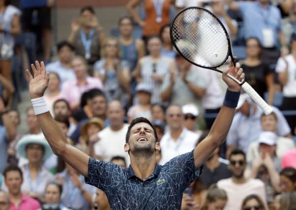 COMING THROUGH: Novak Djokovic celebrates defeating Joao Sousa in the fourth round of the US Open. Picture: AP Photo/Carolyn Kaster)