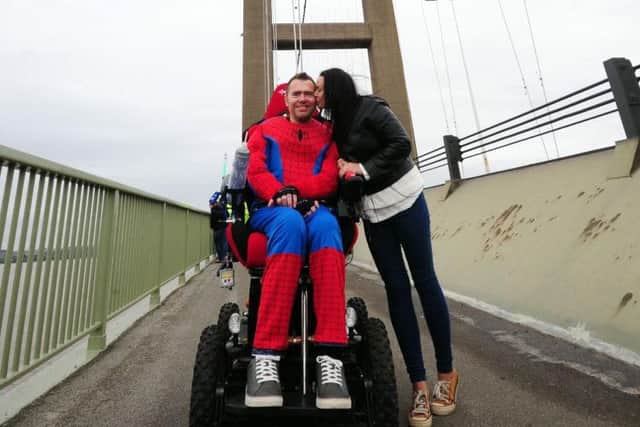 Jason and his wife Liz on the Humber Bridge