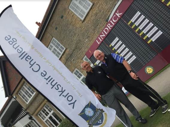 Yorkshire Post competition winner Bryan Schofield, right, and playing partner Nigel Clough at Lindrick where they carded 41pts on day one of the 2018 Yorkshire Challenge.