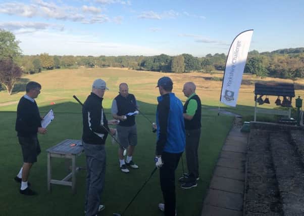 The first group at Lindrick on the second day of the 2018 Yorkshire Challenge getting ready to tee off.
