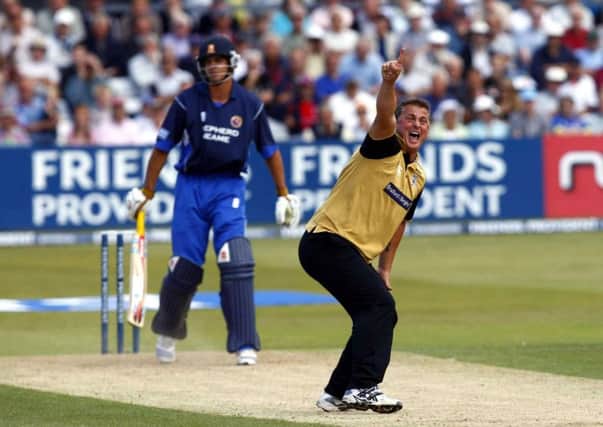 Friendly foes: Yorkshire's Darren Gough unsuccessfully appeals for the wicket of Essex's Alastair Cook at The County Ground, Chelmsford 10 years ago.