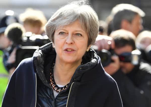Theresa May during a visit to Salisbury following the Novichok poison attack.