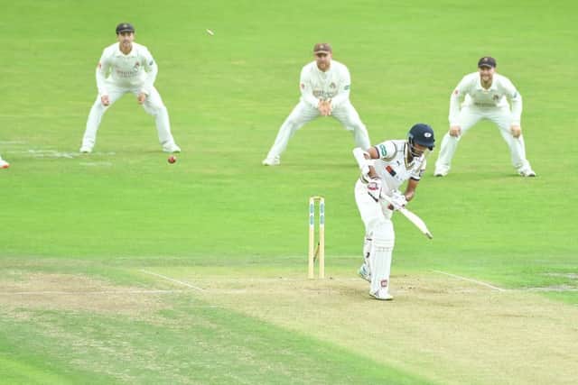Yorkshire's Jeet Raval is clean bowled by Graham Onions. Picture by Simon Wilkinson/SWpix.com