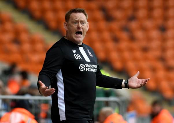 New Bradford City head coach David Hopkin shows his frustration at Bloomfield Road on Saturday. Picture: Jonathan Gawthorpe.