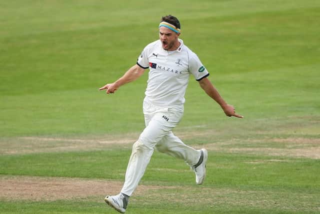 Yorkshire's Jack Brooks celebrates the wicket of Lancashire's Dane Vilas. Picture: Alex Whitehead/SWpix.com