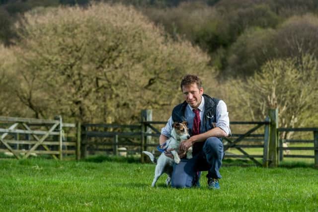 The Yorkshire Vet, Julian Norton, with his Jack Russell, called Emmy.