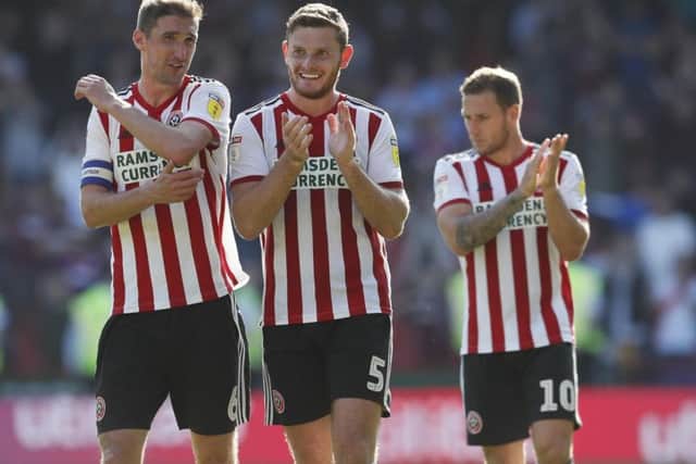 Sheffield United's players celebrate their 4-1 win over Aston Villa (Picture: SportImage)