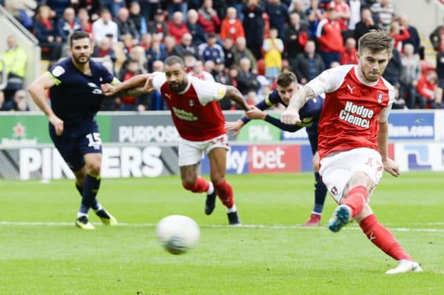 Winner: Rotherham's Ryan Manning scores from the penalty spot.