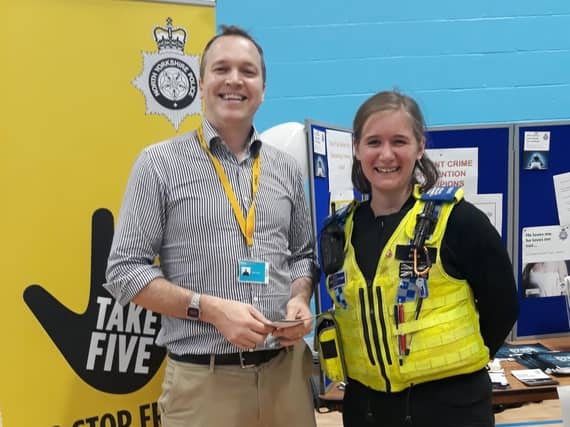 PCSO Stacey Begin with Matt O'Connor, Lecturer in Policing at Coventry University Scarborough, at the Freshers' Fair